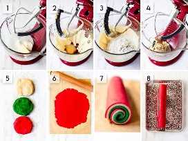 Un collage de imágenes que muestra los pasos para hacer galletas molinillo.