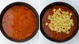 Collage de la sopa de ravioles una vez que se cuece a fuego lento y luego se agregan mini ravioles encima