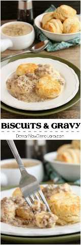 Biscuits and Gravy: una salsa de salchicha picante simple y picante encima de galletas de suero de leche escamosas e infalibles, ¡es una excelente opción de desayuno o brunch!