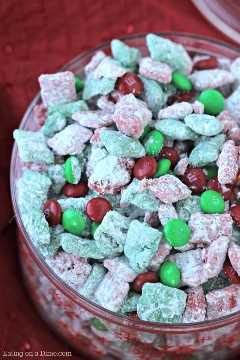 ¡Esta receta rápida y fácil de Christmas Puppy Chow será un éxito! El chow chex cachorro rojo y verde es muy festivo. ¡Te encantará Chex Mix Muddy Buddies! 