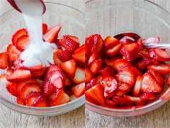 como hacer fresas mezcladas con azúcar para tarta de fresa 