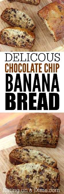 ¡Prueba esta sencilla receta de pan de plátano con chispas de chocolate! Si te encanta el pan de plátano, entonces te encantará esta receta fácil de pan de plátano con chispas de chocolate. 