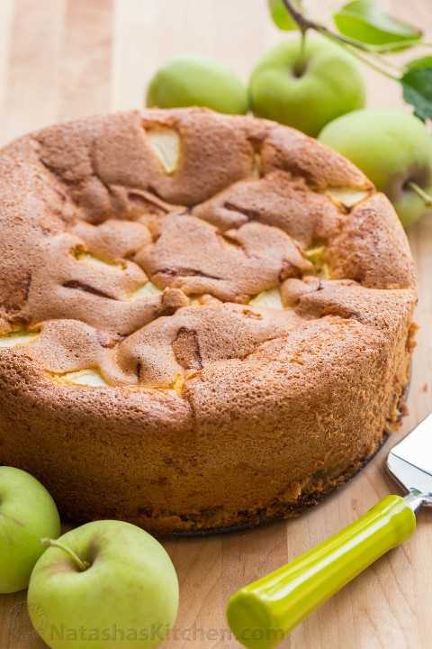 Meet your new favorite apple cake! This country apple cake (a.k.a. Sharlotka) is soft, moist and so easy with just 6 ingredients - perfect for company!