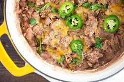 These refried beans are made from scratch and just take about 10 minutes of hands on time! So much better than that weird paste from a can!