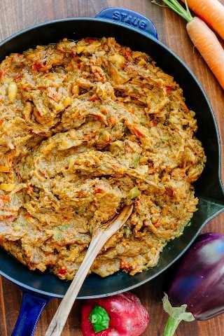 Authentic sautéed eggplant spread. Baklazhannaia Ikra means "poor man's caviar." The ingredients of this eggplant recipe are simple but flavors are spectacular!
