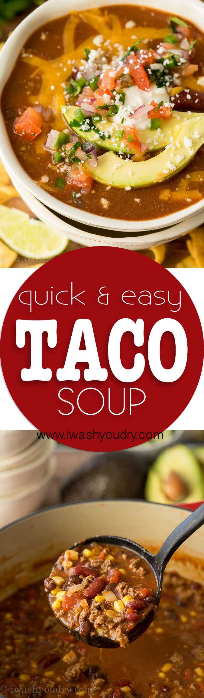 ¡Esta receta rápida y fácil de sopa de taco es la favorita de la familia! ¡Nos encanta cubrirlo con todos los ingredientes para tacos!