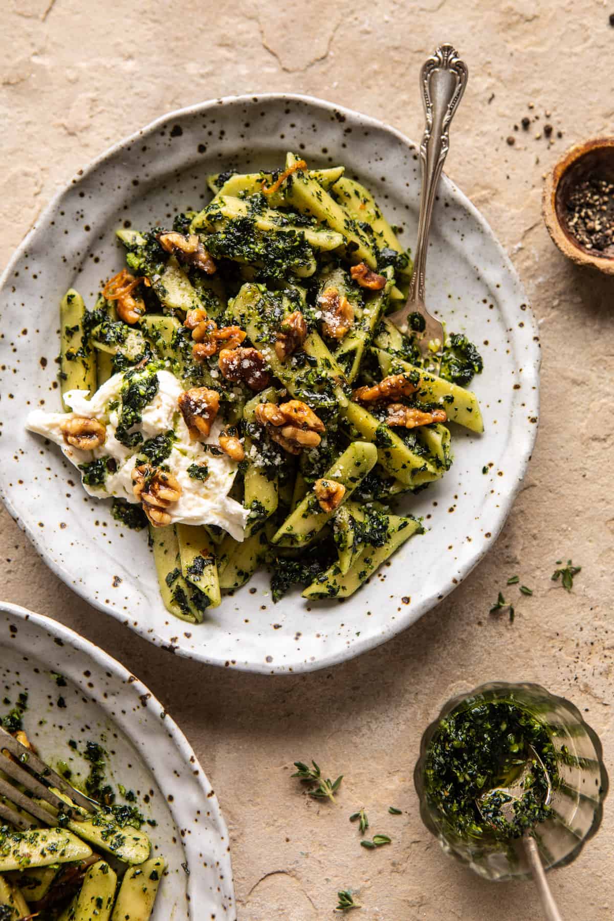 Herby Kale Pesto Pasta with Buttery Walnuts
