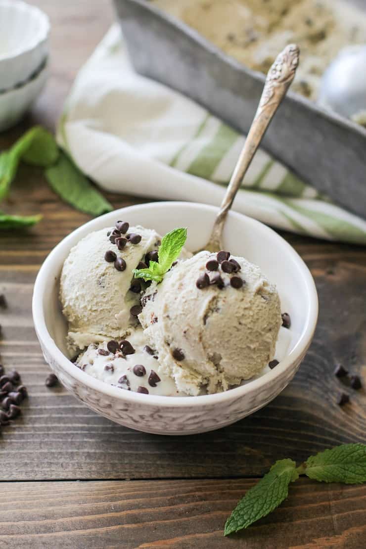 Paleo Mint Chocolate Chip Ice Cream - dairy-free, refined sugar free, made with coconut milk and pure maple syrup