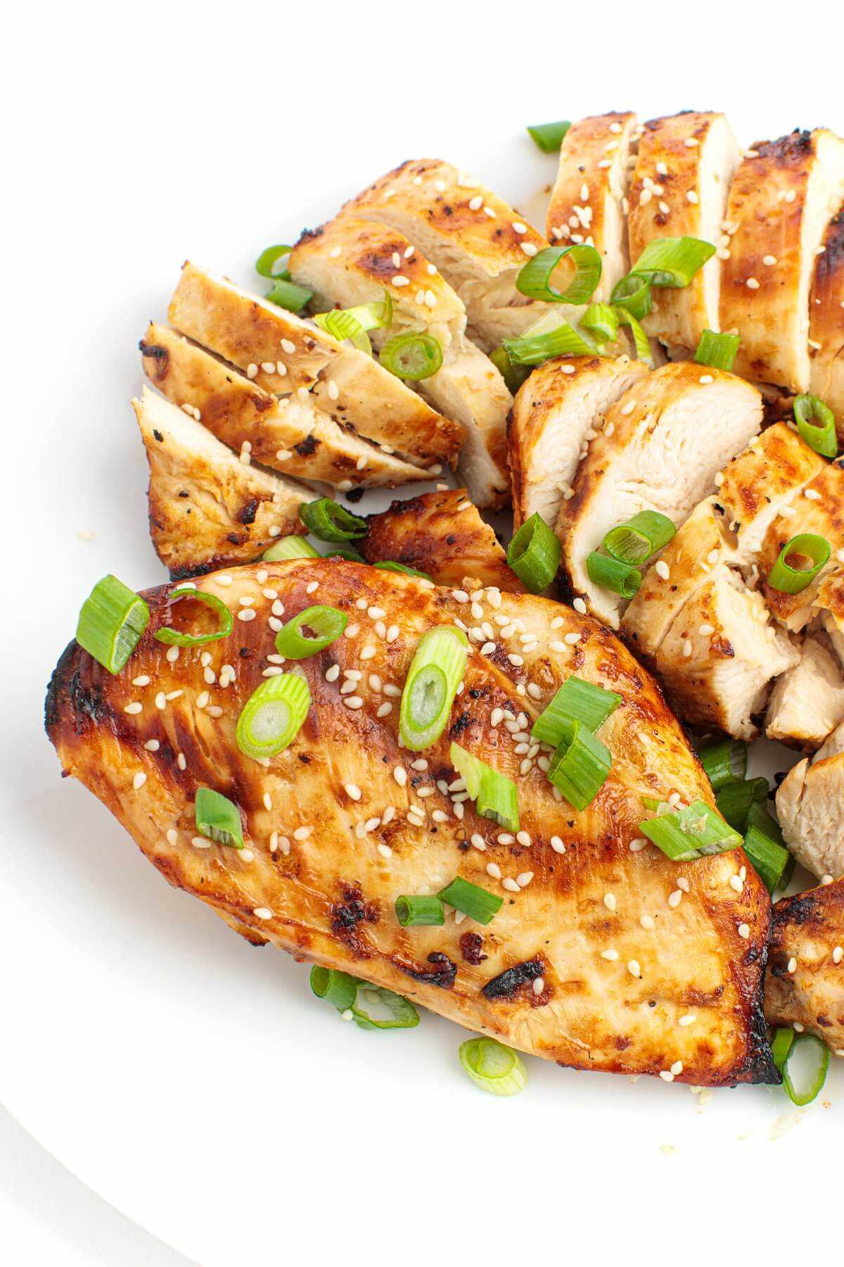 lemon soy chicken breasts on a plate