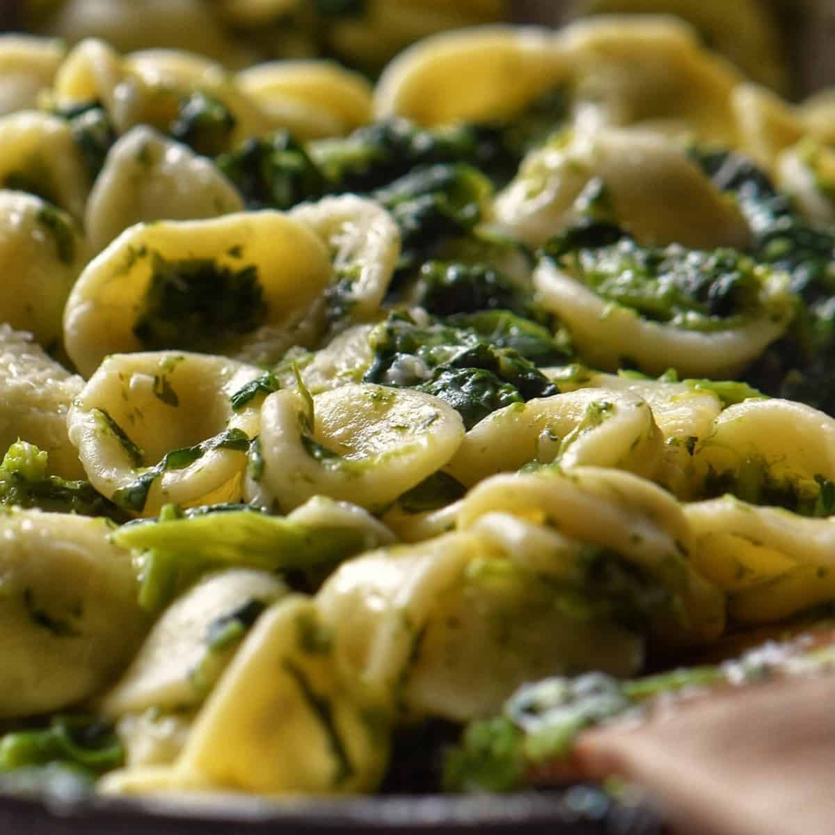 Italian Broccoli Rabe pasta in a pan.