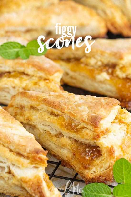 Perfectly buttery and subtly sweet, Fig Scones are a delicious way to start the day. Layers of flaky dough and fig jam offer a savory and slightly sweet combination. #scones #biscuits #bread #recipe #breakfast #brunch #pineapple #coconut #baked #baking