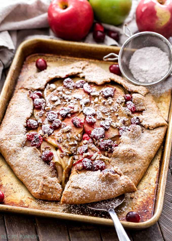 Sweet apples, tart cranberries and plenty of cinnamon are the perfect filling in this easy to make Apple Cranberry Galette! No one will suspect that it