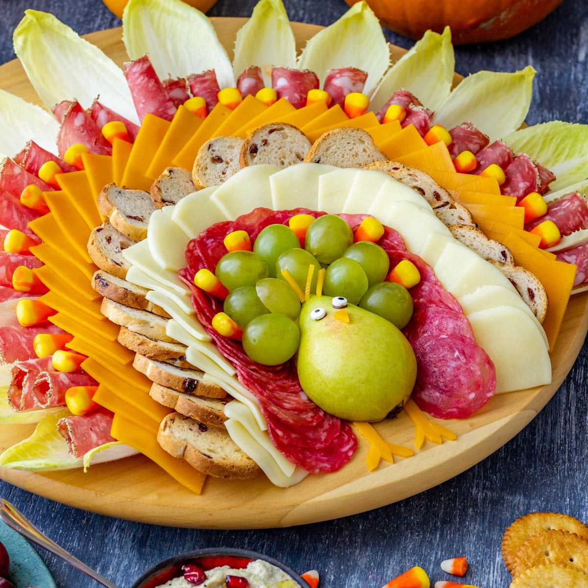 Turkey Shaped Thanksgiving Cheese Board