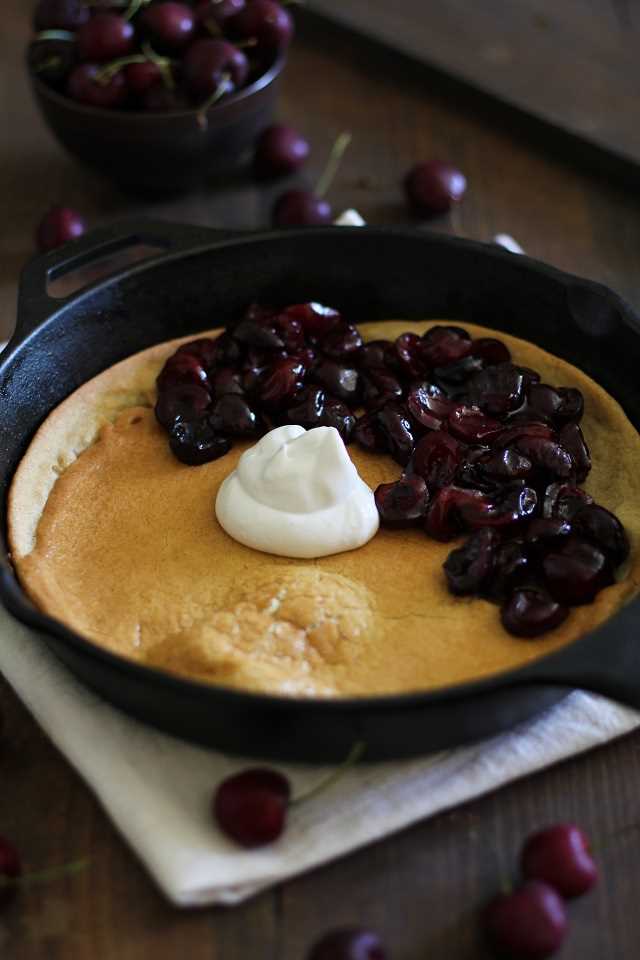 Grain-Free Skillet Pancake with Roasted Cherry Compote - vegan and paleo-friendly