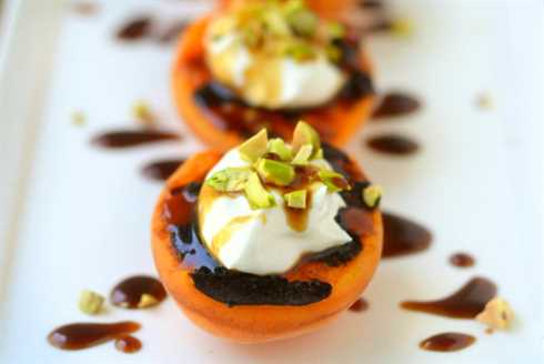 Blackened Apricots with Creme Fraiche, Pistachios, and Pomegranate Molasses 8