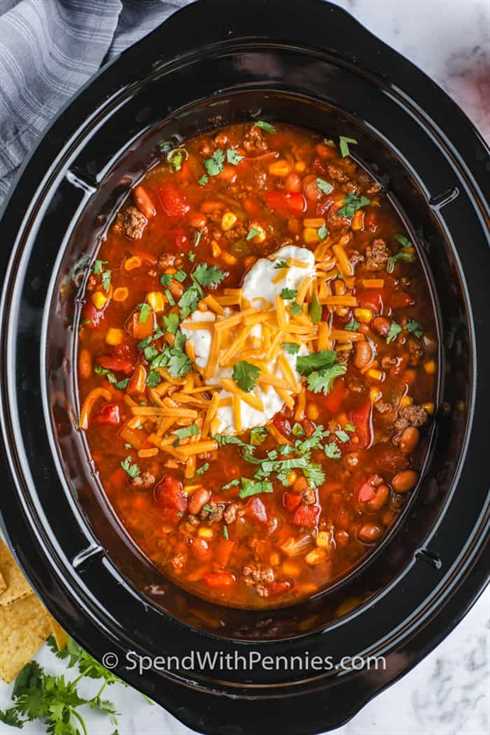 Crock Pot Taco Soup in the crockpot after cooking