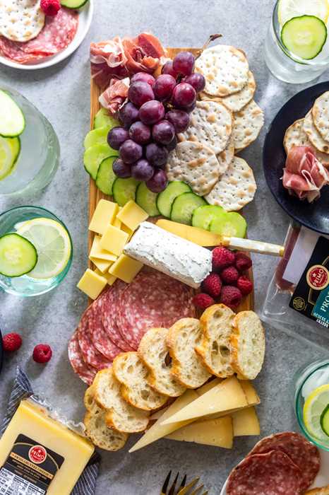 Meat and cheese board with grapes