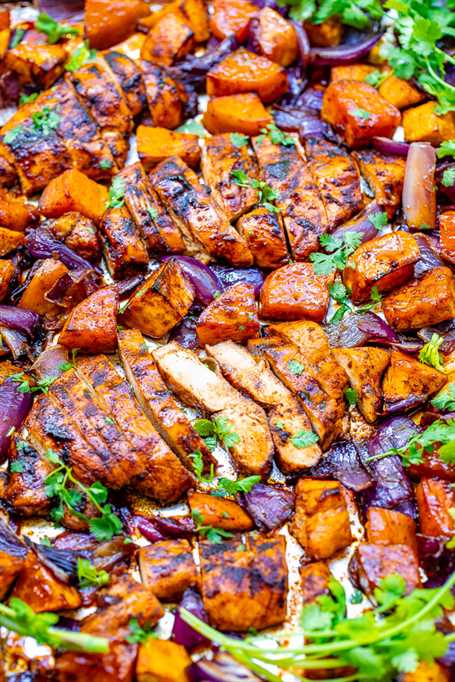 Chili and Brown Sugar Spice Rub Chicken and Sweet Potatoes - An EASY sheet pan meal that