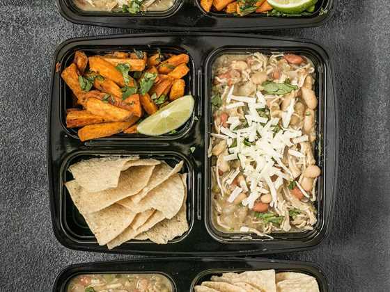 Close up of one White Chicken Chili Meal Prep container