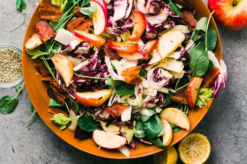 roasted apple and radicchio salad in a bowl