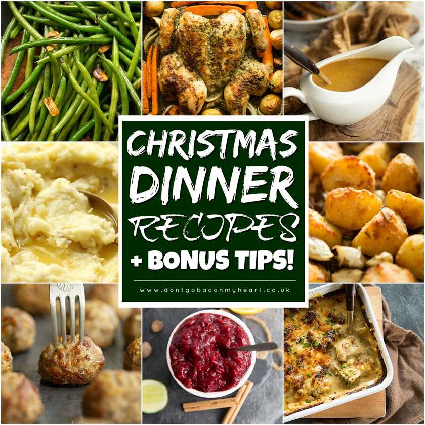 collage of christmas dinner recipes with text overlay