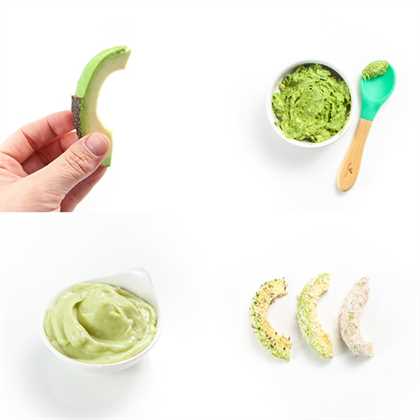 Grid of 4 ways to feed avocado to baby
