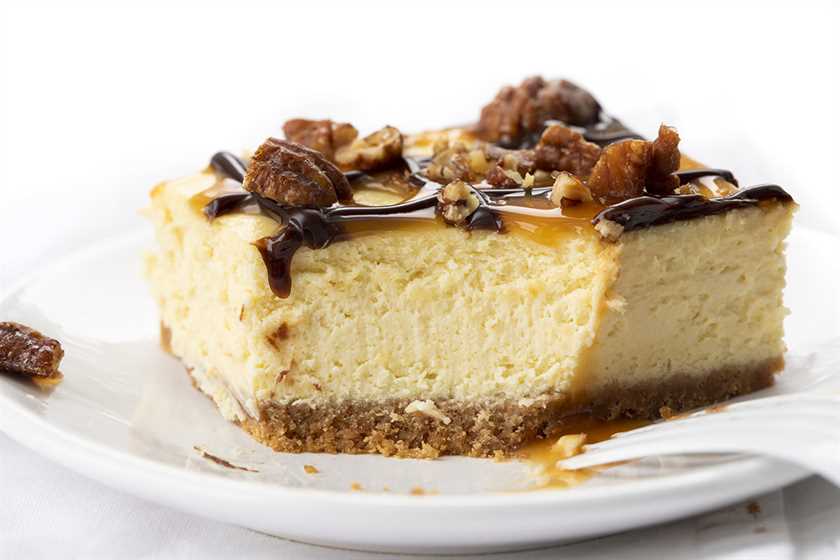 Turtle Cheesecake Bar with Bite Removed
