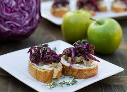 Pork Crostini with Sweet and Sour Red Cabbage