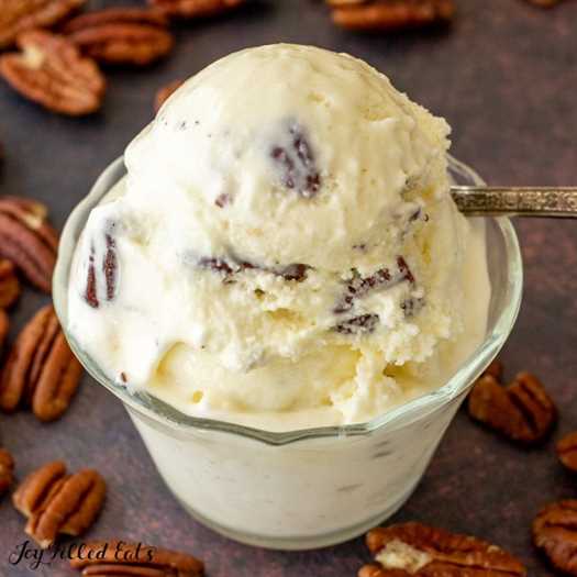 close up of keto butter pecan ice cream