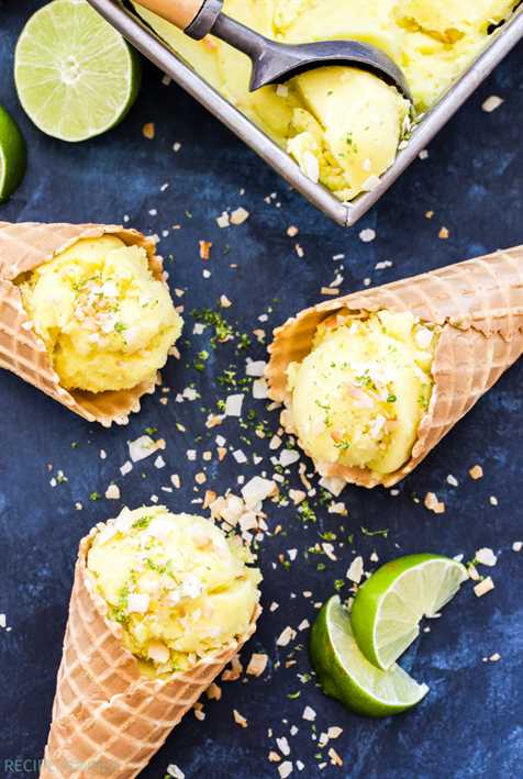What better way to stay cool this summer than with a scoop of this refreshing Pineapple Coconut Lime Sherbet! Easy to make, dairy free and so delicious!