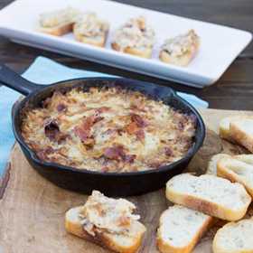 Hot Caramelized Onion Dip with Bacon and Gruyere
