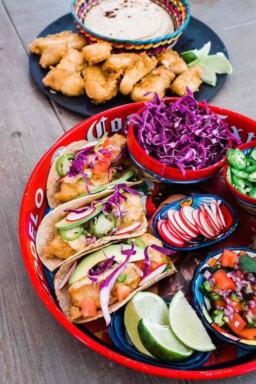 party platter of Beer-Battered Baja Fish Tacos