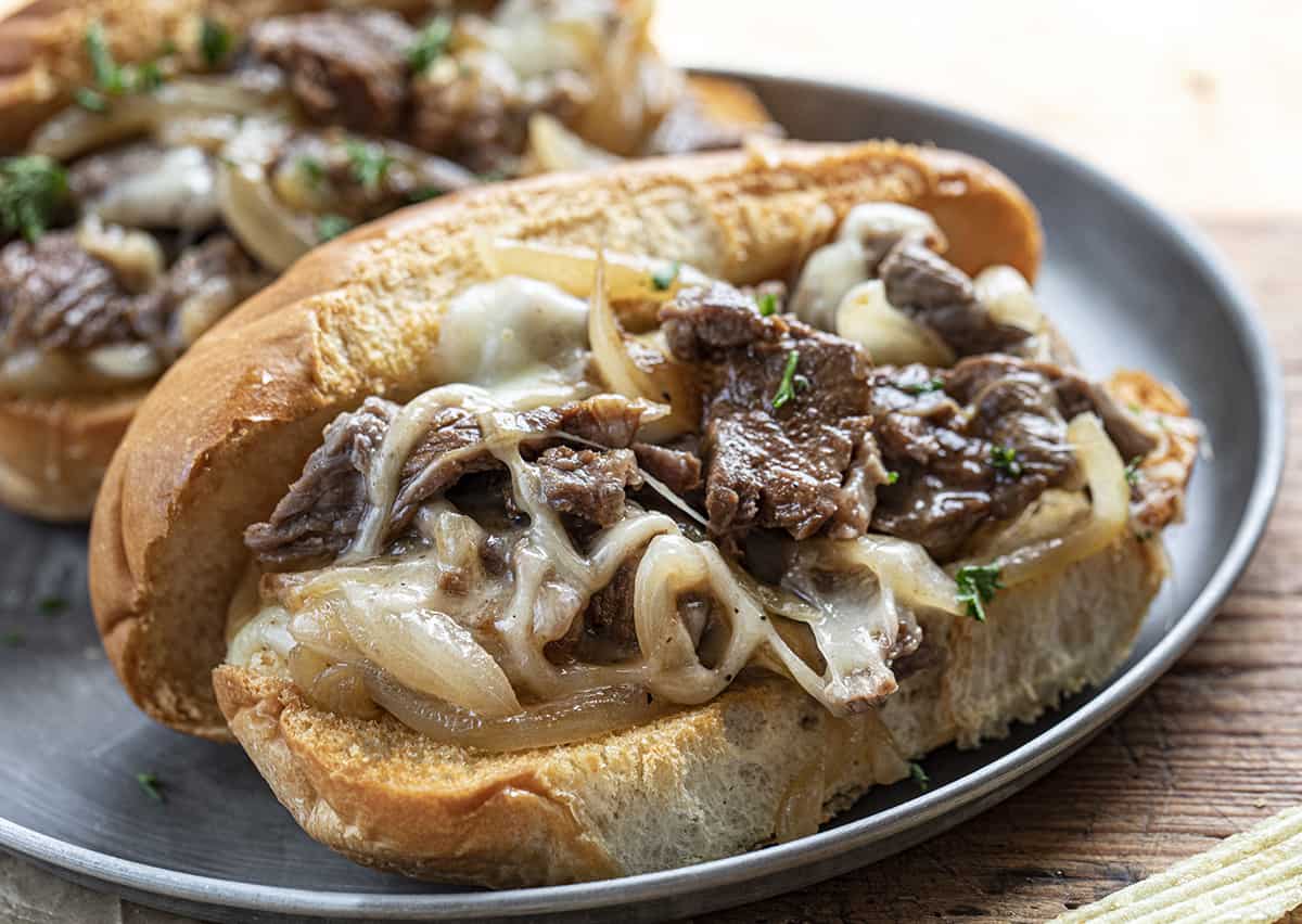 Philly Cheesesteak Sandwiches on a Plate