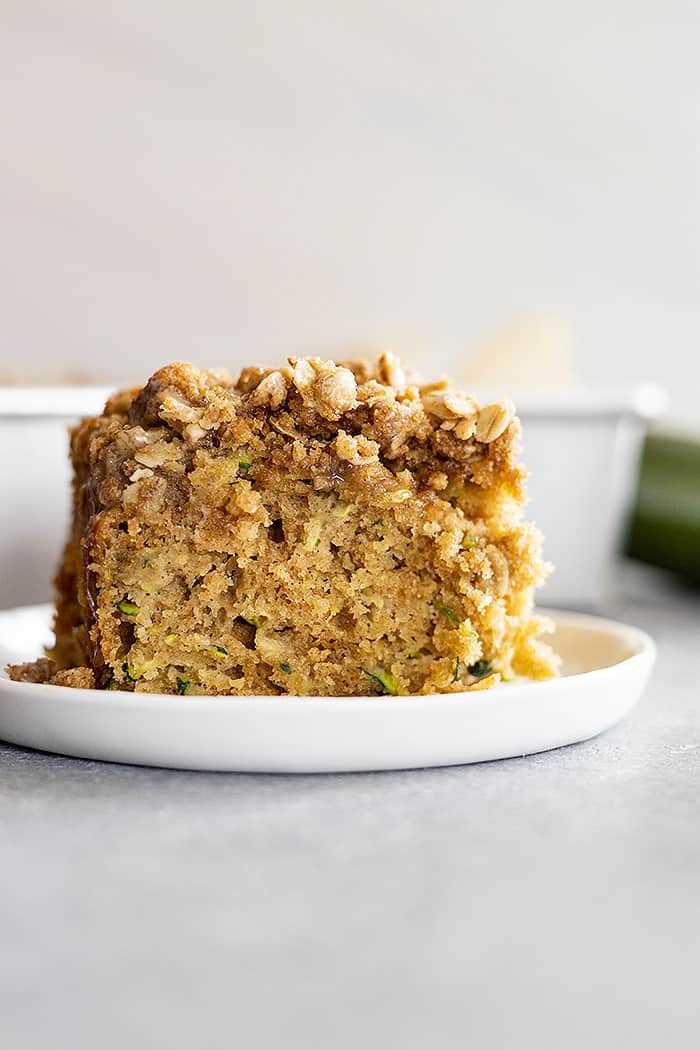 A large serving of zucchini coffee cake with lots of streusel topping!