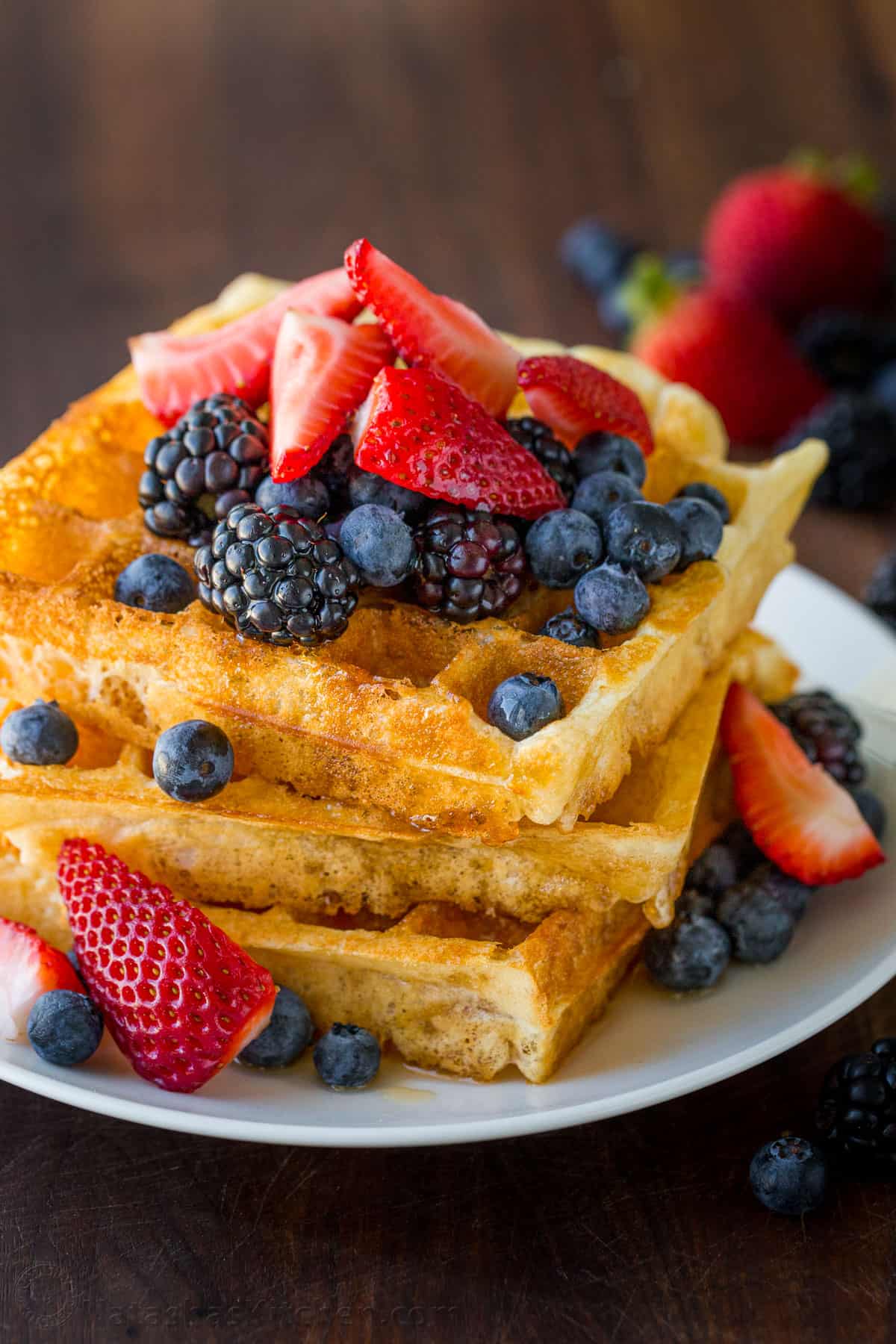 Stack of waffles with berries
