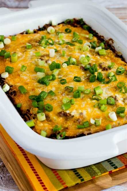 Slow Cooker (or oven) Low-Carb Mexican Lasagna Casserole close-up photo