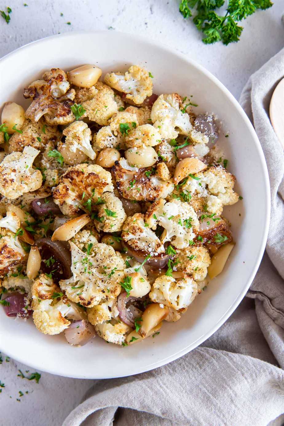 Roasted cauliflower in a white bowl