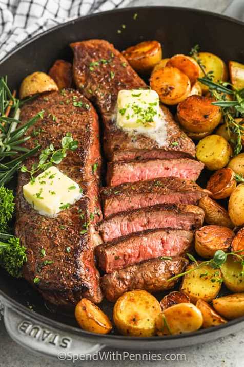 Rosemary Garlic Steak & Potatoes in a pan