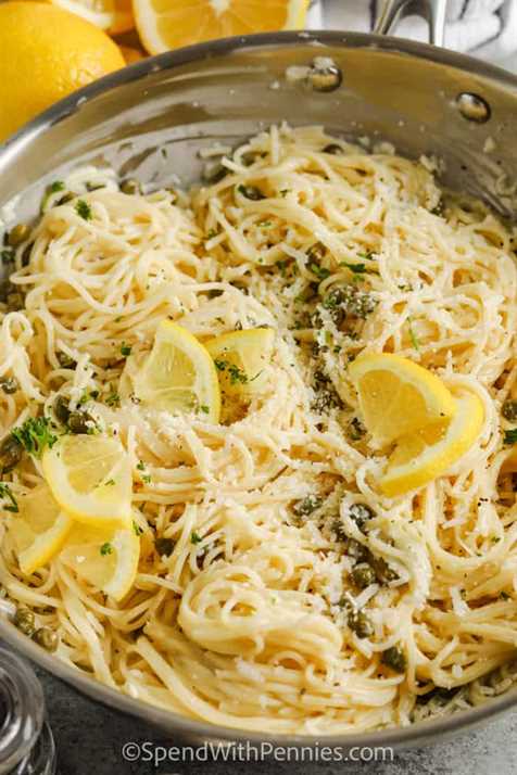 close up of 20 Minute Lemon Pasta in the pot