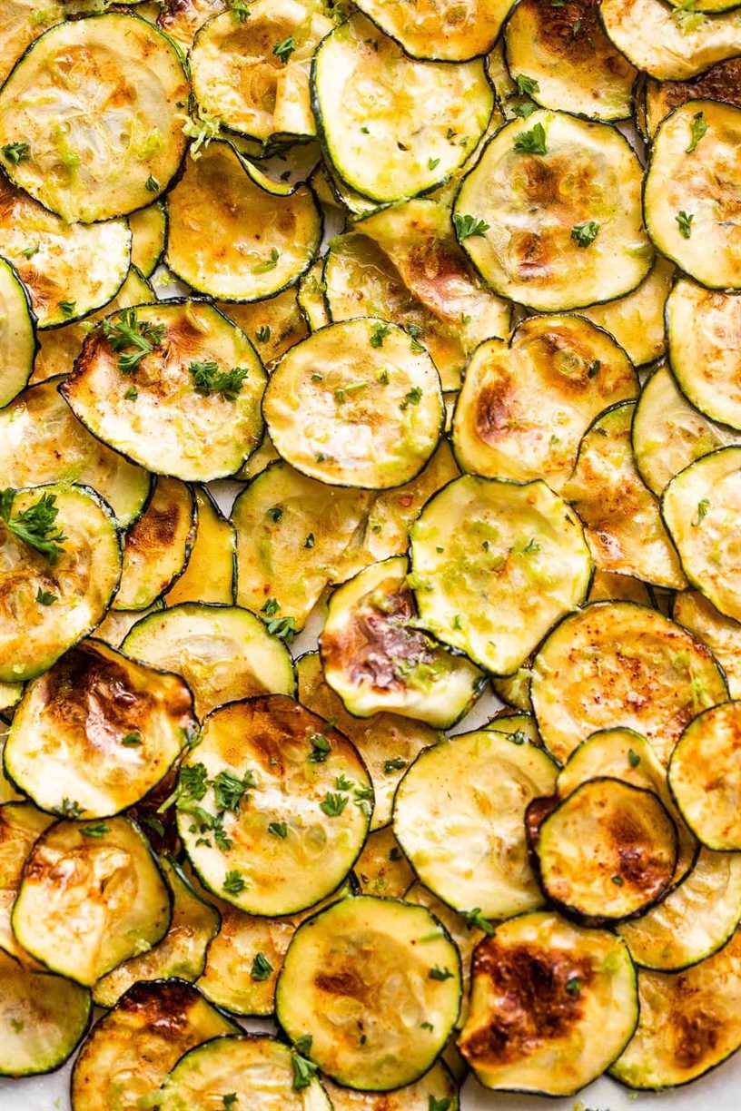 overhead close up shot of Air Fryer Zucchini Chips