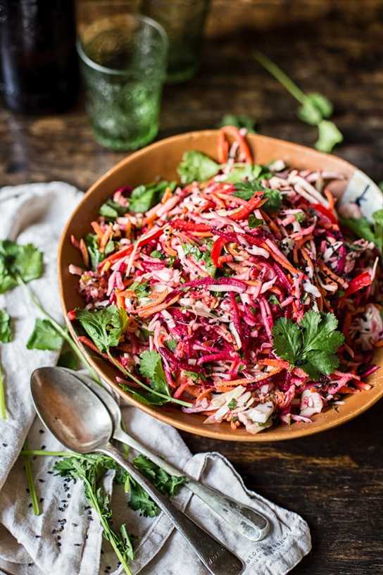 Bowl of slaw on a table