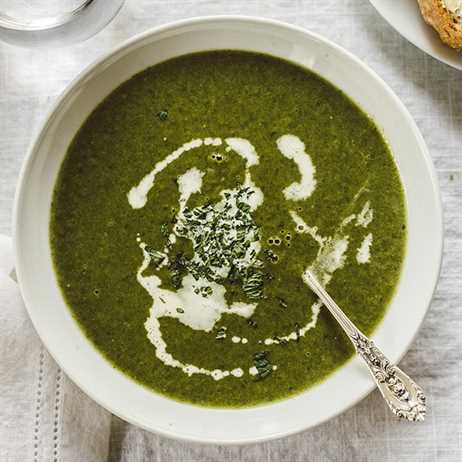 This spring green soup is refreshing and surprisingly hearty. Made with spinach, chard, and chicken bone broth it