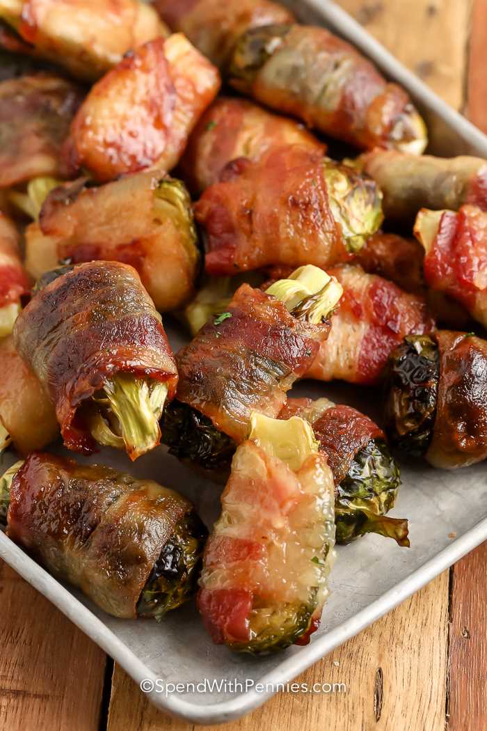 plated Air Fryer Bacon Wrapped Brussels Sprouts