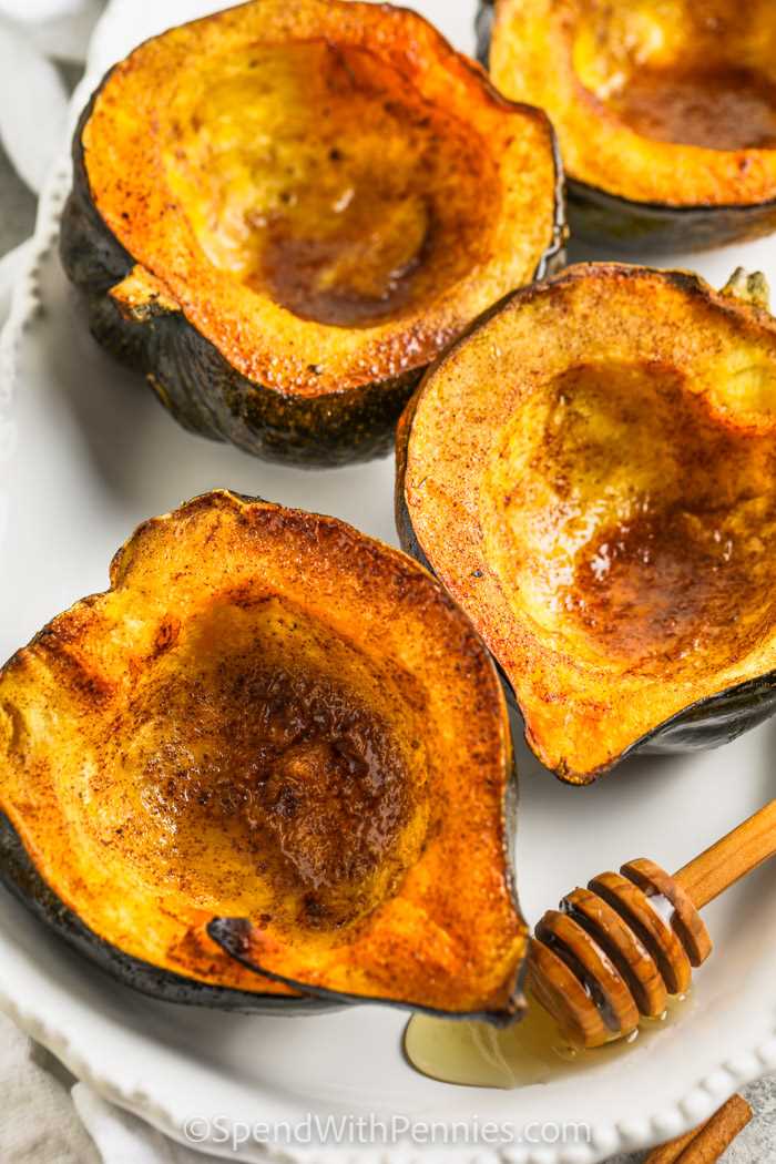 close up of plated Honey Butter Roasted Acorn Squash