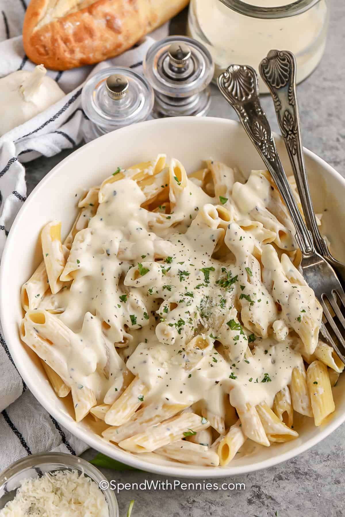 cream cheese pasta in a bowl