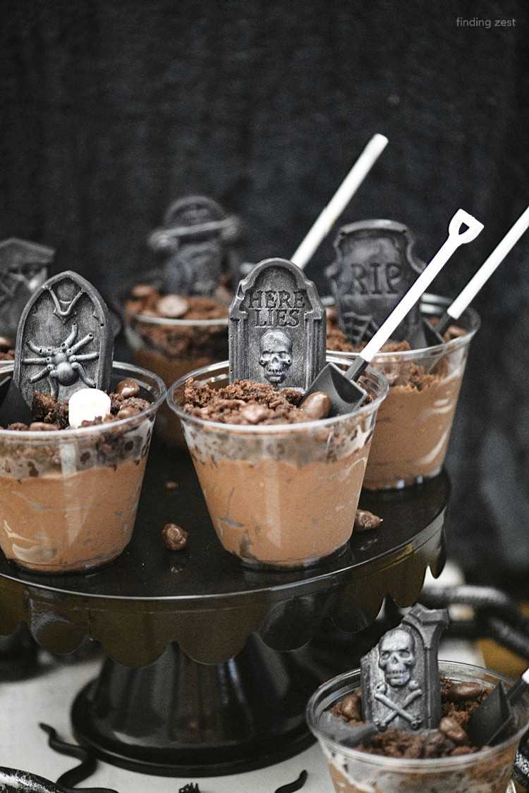 Halloween Pudding Cups have been taken to the next level with this recipe! Everyone will love the edible gravestones that are so realistic but surprisingly easy to make! And no one can resist the fluffy chocolate mousse made with chocolate pudding and heavy whipping cream and then topped with brownie. Makes a great Halloween dessert!