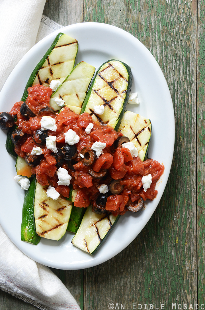 Grilled Zucchini with Quick Tomato-Olive Sauce and Feta Cheese 1