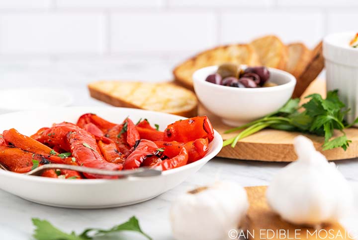 roasted red peppers with spread of olives and cheese